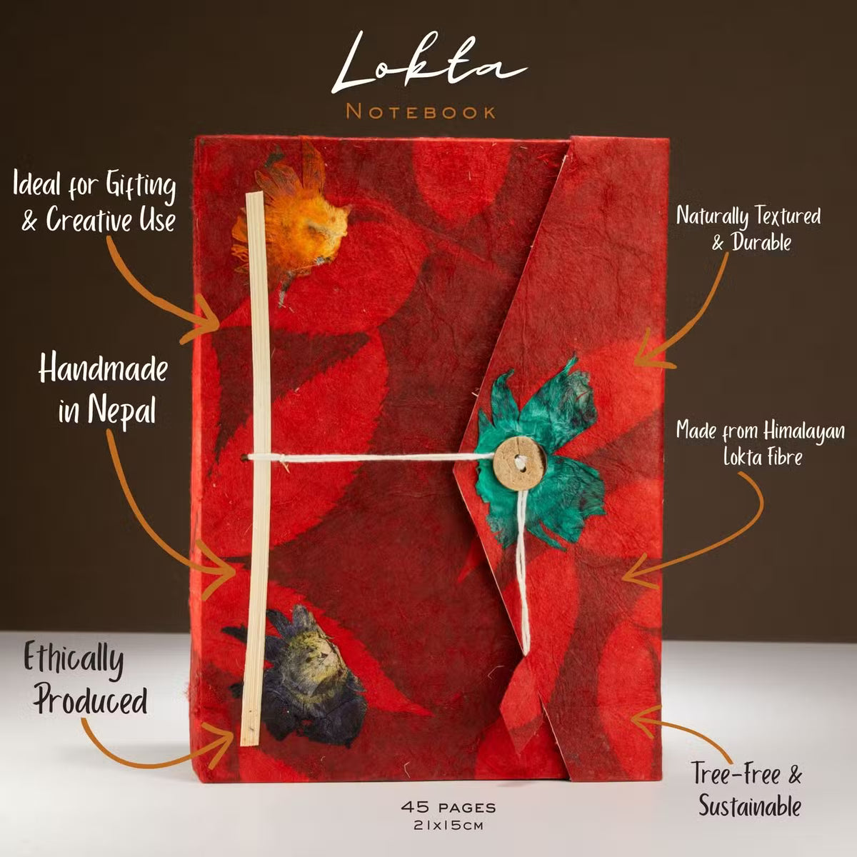 Blomstret rød lokta notesbog | 21 x 15 cm