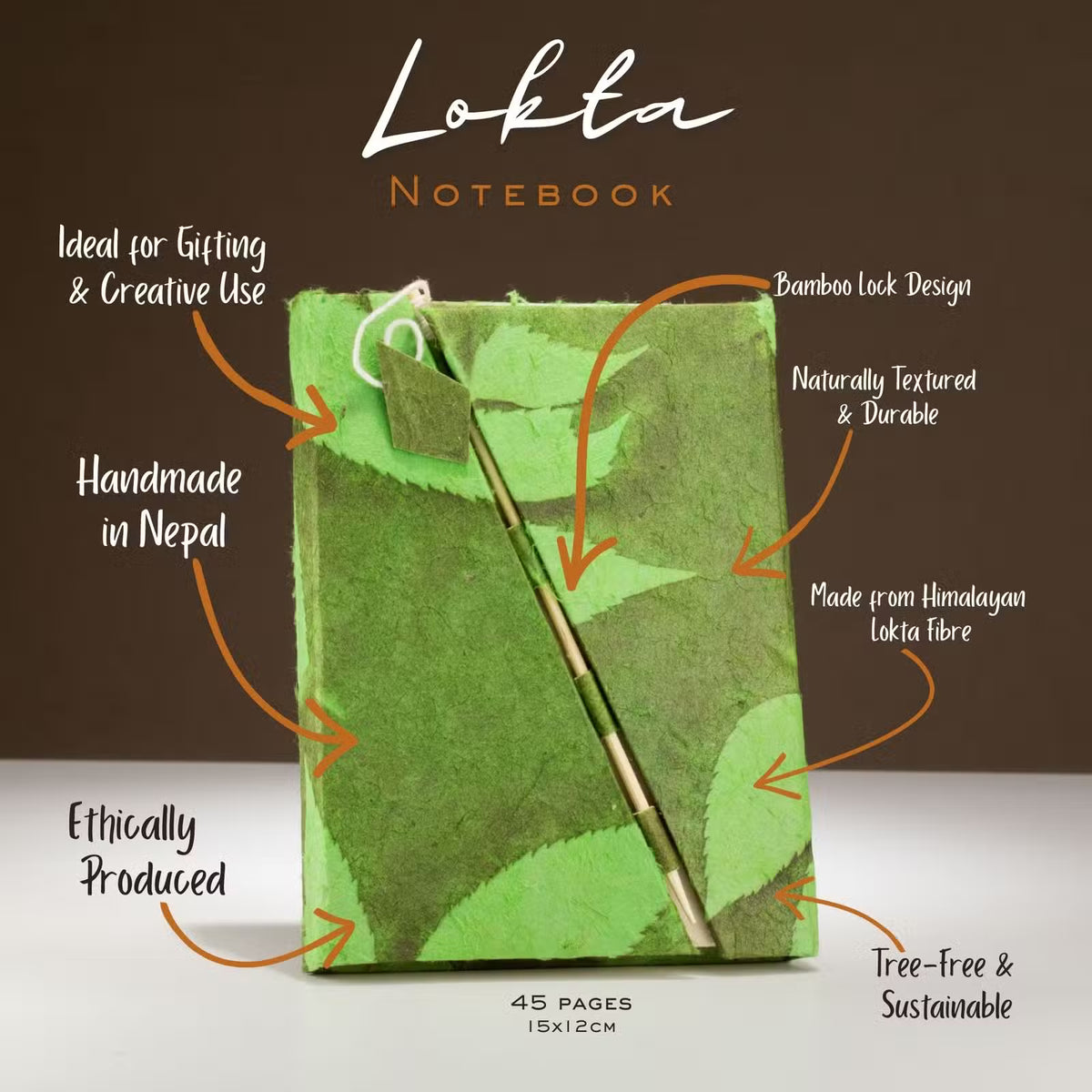 Blomstret mos grøn lokta notesbog | 15 x 12 cm