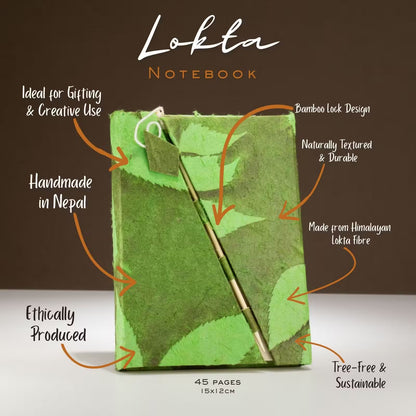 Blomstret mos grøn lokta notesbog | 15 x 12 cm